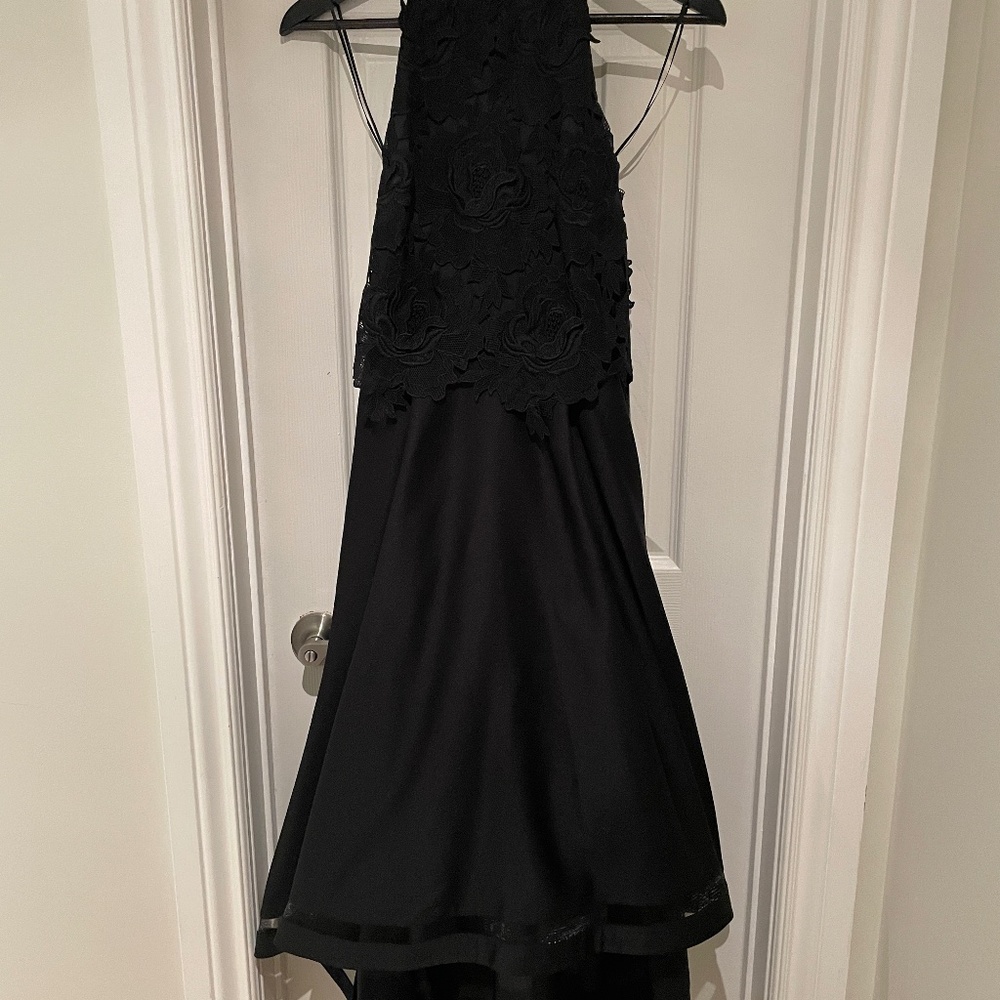 Nicole Miller High-Low Black Lace And Satin Dress